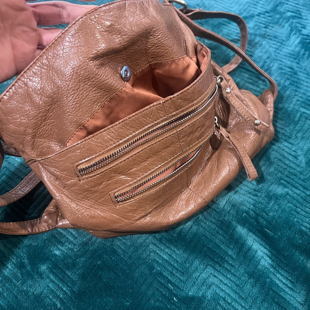 Vintage Crossbody Bag Cognac Leather Multi Pocket Retro Adjustable Zip Closure - Picture 4 of 10